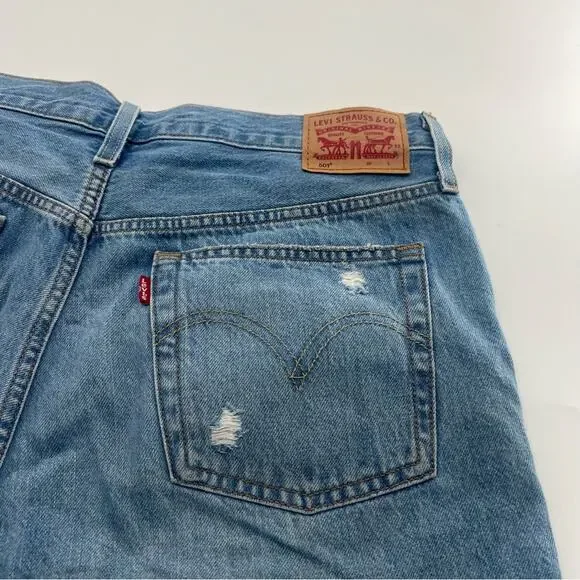 Levi’s 501 Distressed Mini Booty Shorts Jean Denim - Picture 2 of 5